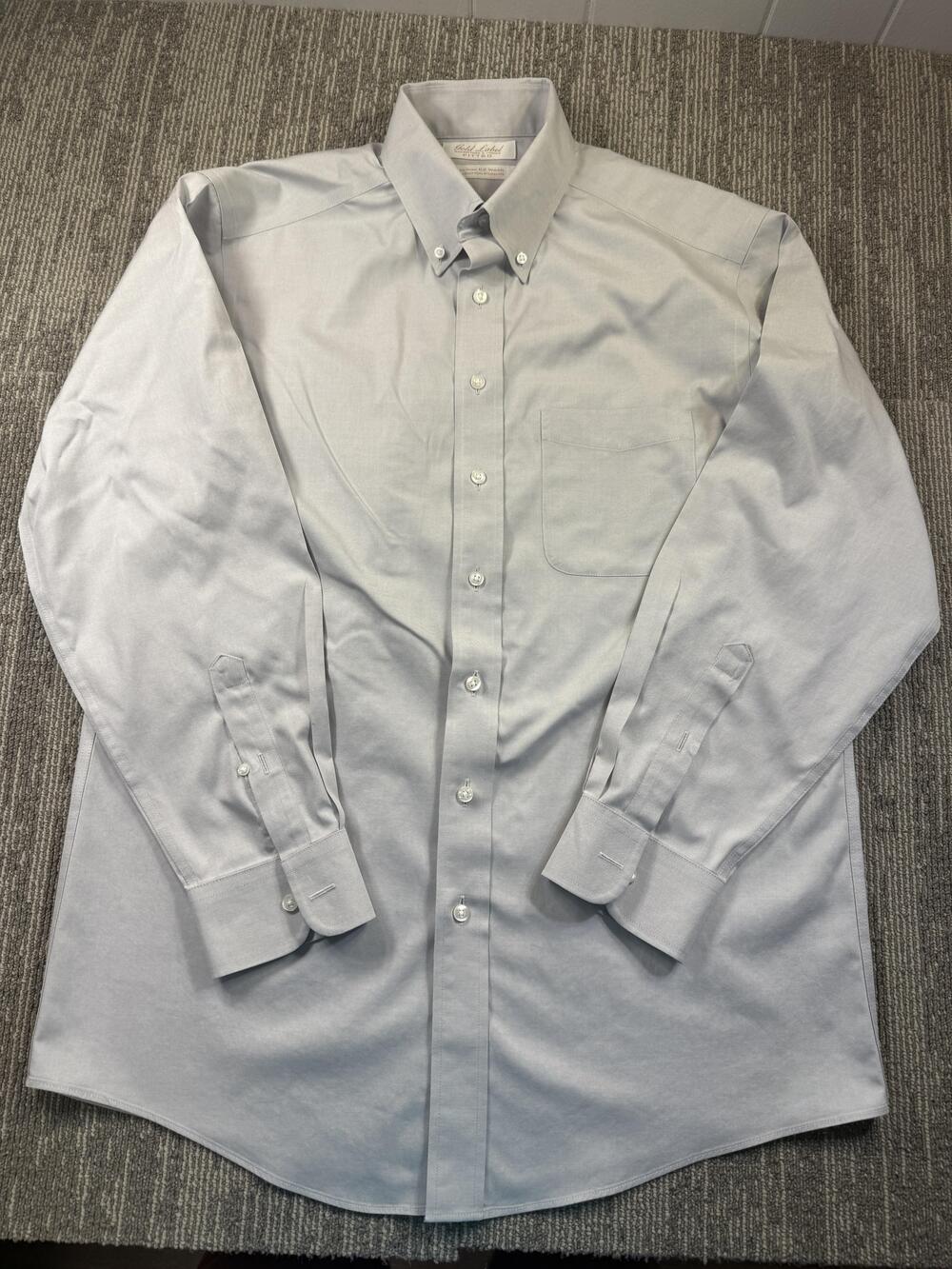 Roundtree & Yorke Dress Shirt Mens 15.5 32/33 Gray Gold Label Fitted Non Iron LS